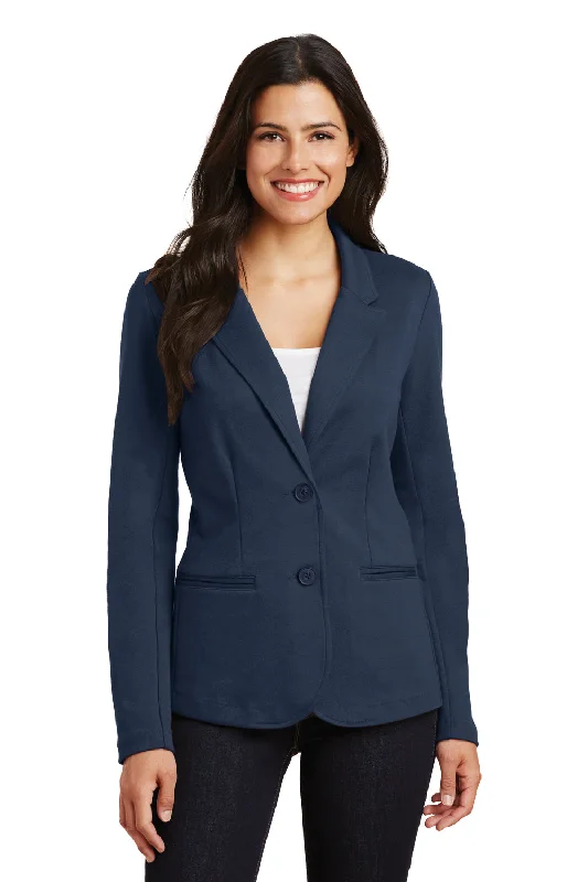 Women's cropped satin jackets in pastel shades for a glamorous evening outPort Authority Womens Knit Button Down Blazer - Deep Navy Blue