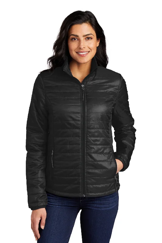 Women's quilted puffer jackets in a cropped silhouette for a modern twistPort Authority Womens Water Resistant Packable Puffy Full Zip Jacket - Deep Black Women's quilted puffer jackets in a cropped silhouette for a modern twistPort Authority Womens Water Resistant Packable Puffy Full Zip Jacket - Deep Black