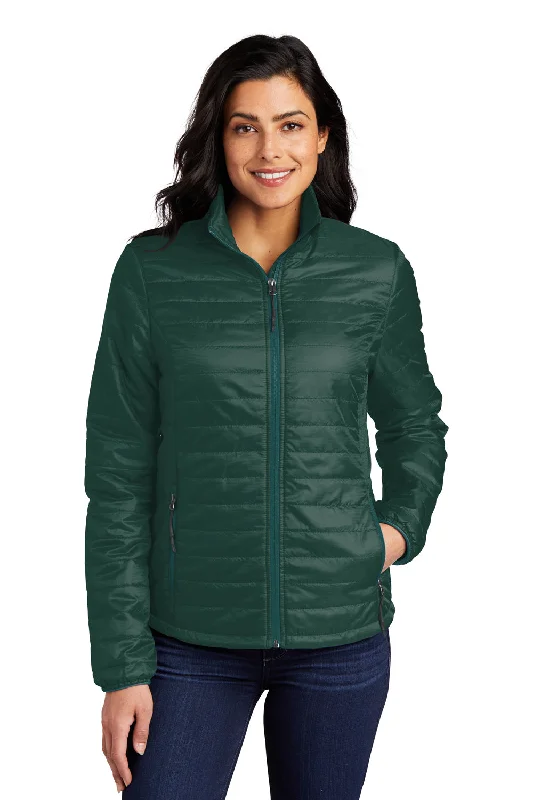 Women's quilted puffer jackets in a cropped silhouette for a modern twistPort Authority Womens Water Resistant Packable Puffy Full Zip Jacket - Tree Green/Marine Green - Closeout Women's quilted puffer jackets in a cropped silhouette for a modern twistPort Authority Womens Water Resistant Packable Puffy Full Zip Jacket - Tree Green/Marine Green - Closeout