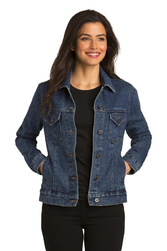 Women's bomber jackets with floral embroidery for a feminine and unique designPort Authority Womens Stonewashed Denim Button Down Jacket - Denim Blue Women's bomber jackets with floral embroidery for a feminine and unique designPort Authority Womens Stonewashed Denim Button Down Jacket - Denim Blue