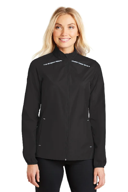 Women's cropped leather jackets with silver zippers for a punk - inspired outfitPort Authority Womens Zephyr Reflective Hit Wind & Water Resistant Full Zip Jacket - Black - Closeout Women's cropped leather jackets with silver zippers for a punk - inspired outfitPort Authority Womens Zephyr Reflective Hit Wind & Water Resistant Full Zip Jacket - Black - Closeout