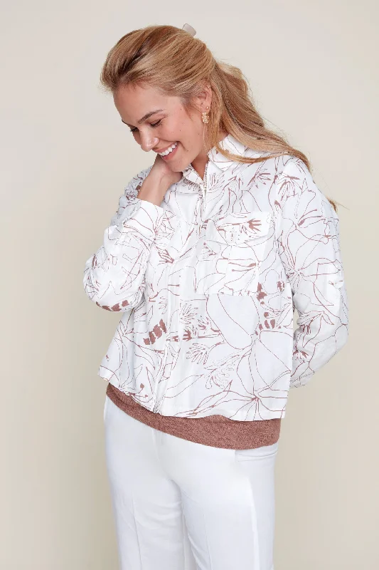Women's bomber jackets with floral embroidery for a feminine and unique designPrinted Linen Jacket Women's bomber jackets with floral embroidery for a feminine and unique designPrinted Linen Jacket