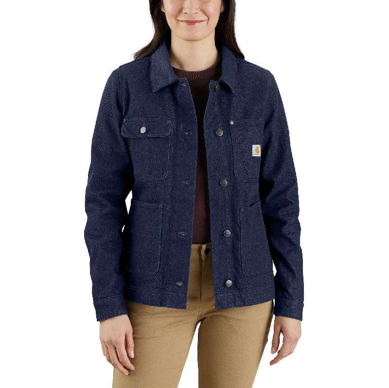 Long women's mac coats in a lightweight fabric for spring showersRelaxed Fit Denim Chore Coat Long women's mac coats in a lightweight fabric for spring showersRelaxed Fit Denim Chore Coat