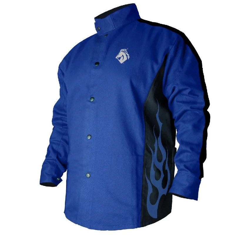Women's waterproof rain jackets in bright yellow for high - visibility outdoor activitiesBlack Stallion FR Welding Jacket, Blue w/Blue Flames - BXRB9C Women's waterproof rain jackets in bright yellow for high - visibility outdoor activitiesBlack Stallion FR Welding Jacket, Blue w/Blue Flames - BXRB9C