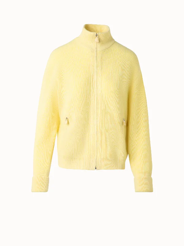Women's bomber jackets with floral embroidery for a feminine and unique designRibbed Zip Cardigan in Cashmere Knit Women's bomber jackets with floral embroidery for a feminine and unique designRibbed Zip Cardigan in Cashmere Knit