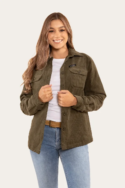 Women's cropped leather jackets with silver zippers for a punk - inspired outfitRosewood Womens Overshirt - Military Green Women's cropped leather jackets with silver zippers for a punk - inspired outfitRosewood Womens Overshirt - Military Green