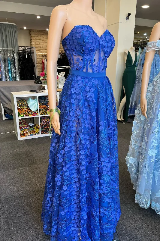 Midi - length party dresses for a modest and fashionable choiceRoyal Blue Sweetheart Corset Long Prom Dress with Appliques Midi - length party dresses for a modest and fashionable choiceRoyal Blue Sweetheart Corset Long Prom Dress with Appliques