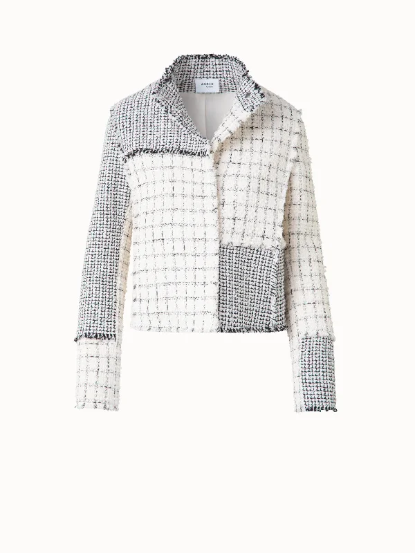 Women's cropped satin jackets in pastel shades for a glamorous evening outShort Jacket in Patchwork Tweed