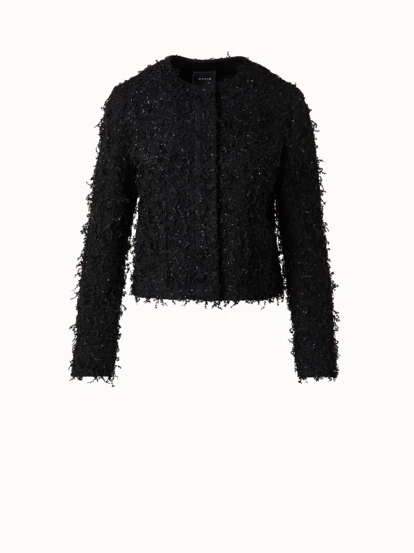 Women's denim jackets with distressed details for a casual and edgy lookShort Jacket with Micro Sequins Fringed Bouclé Women's denim jackets with distressed details for a casual and edgy lookShort Jacket with Micro Sequins Fringed Bouclé