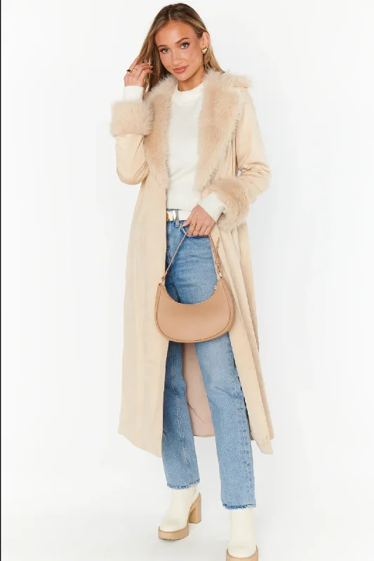 Women's trench coats with a removable belt for customizable stylingShow Me Your Mumu Penny Lane Coat -Beige Women's trench coats with a removable belt for customizable stylingShow Me Your Mumu Penny Lane Coat -Beige