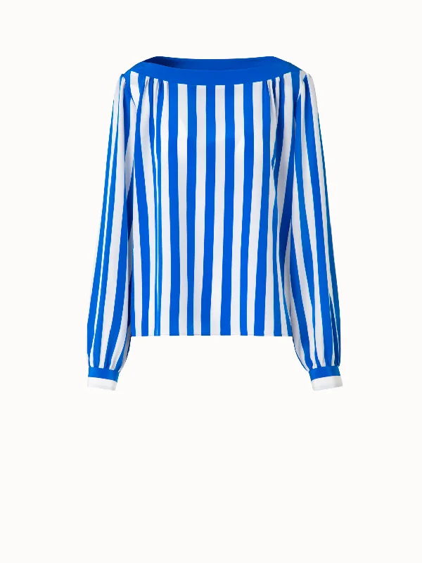 Women's long - length wool blend jackets for a warm and stylish winter lookSilk Blouse with Deck Chair Stripe Print
