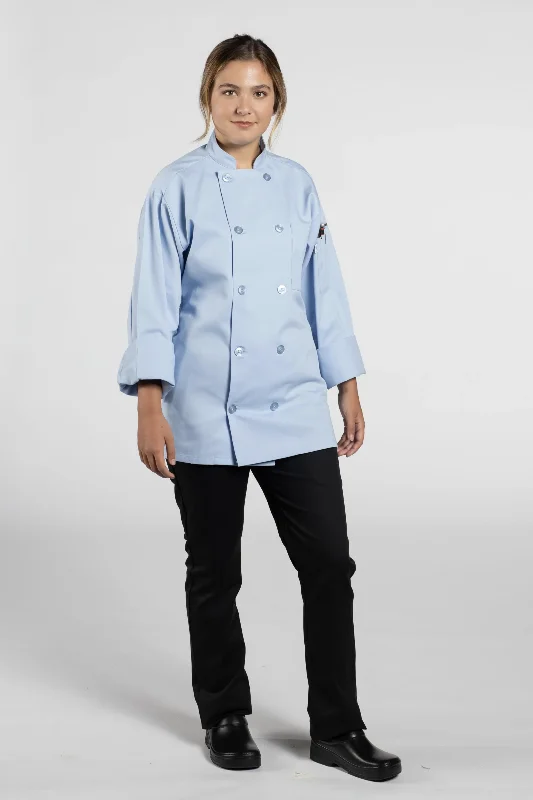 Petite women's wool blend coats with a tailored fit for a flattering silhouetteSky Blue Orleans Chef Coat