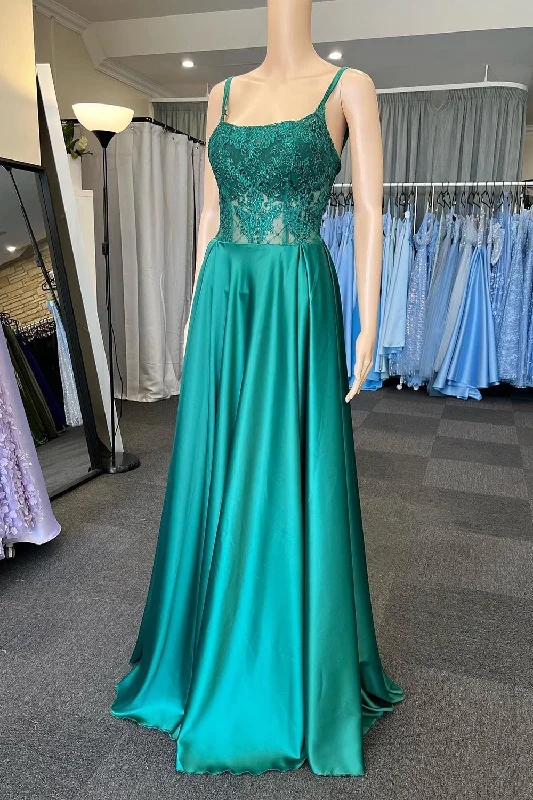 Party dresses with a polka - dot pattern for a classic and playful styleSpaghetti Straps Green Corset Prom Dress with Beading Party dresses with a polka - dot pattern for a classic and playful styleSpaghetti Straps Green Corset Prom Dress with Beading