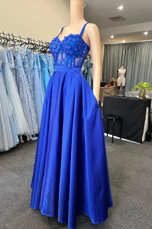 Party dresses with a metallic - thread embroidery for a luxurious touchSpaghetti Straps Royal Blue Corset Prom Dress with Appliques Party dresses with a metallic - thread embroidery for a luxurious touchSpaghetti Straps Royal Blue Corset Prom Dress with Appliques
