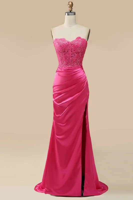 Gothic - style party dresses for a dark and mysterious lookSparkly Hot Pink Corset Long Sheath Prom Dress with Slit Gothic - style party dresses for a dark and mysterious lookSparkly Hot Pink Corset Long Sheath Prom Dress with Slit