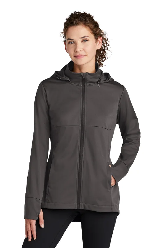 Women's faux fur - trimmed denim jackets for a trendy and cozy styleSport-Tek Womens Wind & Water Resistant Full Zip Soft Shell Hooded Jacket - Graphite Grey Women's faux fur - trimmed denim jackets for a trendy and cozy styleSport-Tek Womens Wind & Water Resistant Full Zip Soft Shell Hooded Jacket - Graphite Grey