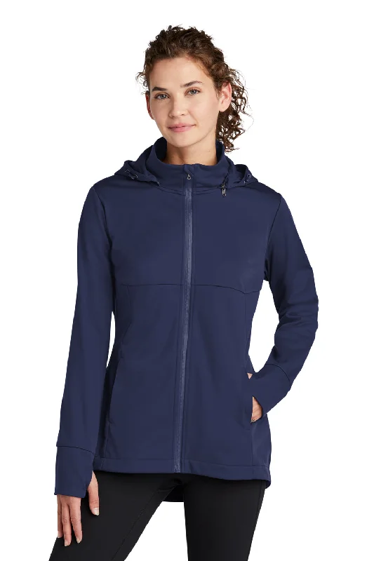Women's long - length wool blend jackets for a warm and stylish winter lookSport-Tek Womens Wind & Water Resistant Full Zip Soft Shell Hooded Jacket - True Navy Blue Women's long - length wool blend jackets for a warm and stylish winter lookSport-Tek Womens Wind & Water Resistant Full Zip Soft Shell Hooded Jacket - True Navy Blue