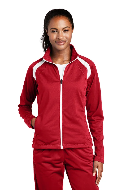 Women's faux fur - trimmed denim jackets for a trendy and cozy styleSport-Tek Womens Full Zip Track Jacket - True Red/White Women's faux fur - trimmed denim jackets for a trendy and cozy styleSport-Tek Womens Full Zip Track Jacket - True Red/White