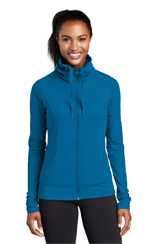 Women's cropped down jackets in bold colors for a sporty and fashionable winter outfitSport-Tek Womens Sport-Wick Moisture Wicking Full Zip Jacket - Peacock Blue Women's cropped down jackets in bold colors for a sporty and fashionable winter outfitSport-Tek Womens Sport-Wick Moisture Wicking Full Zip Jacket - Peacock Blue