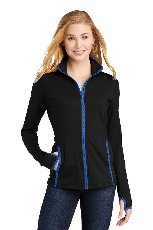 Women's bomber jackets with floral embroidery for a feminine and unique designSport-Tek Womens Sport-Wick Moisture Wicking Full Zip Jacket - Black/True Royal Blue Women's bomber jackets with floral embroidery for a feminine and unique designSport-Tek Womens Sport-Wick Moisture Wicking Full Zip Jacket - Black/True Royal Blue
