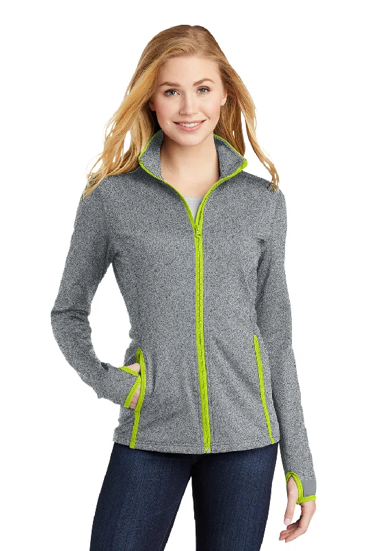 Women's long - line cardigan jackets in a soft knit for a cozy and elegant lookSport-Tek Womens Sport-Wick Moisture Wicking Full Zip Jacket - Heather Charcoal Grey/Charge Green Women's long - line cardigan jackets in a soft knit for a cozy and elegant lookSport-Tek Womens Sport-Wick Moisture Wicking Full Zip Jacket - Heather Charcoal Grey/Charge Green