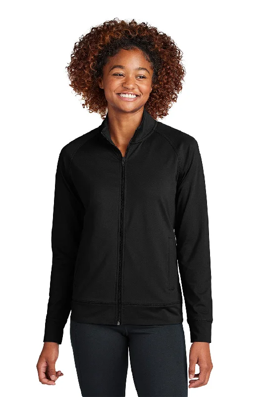 Women's quilted puffer jackets in a cropped silhouette for a modern twistSport-Tek Womens Sport-Wick Moisture Wicking Full Zip Cadet Jacket - Black - New Women's quilted puffer jackets in a cropped silhouette for a modern twistSport-Tek Womens Sport-Wick Moisture Wicking Full Zip Cadet Jacket - Black - New