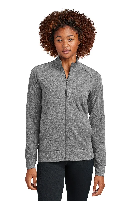 Women's cropped leather jackets with silver zippers for a punk - inspired outfitSport-Tek Womens Sport-Wick Moisture Wicking Full Zip Cadet Jacket - Heather Charcoal Grey - New