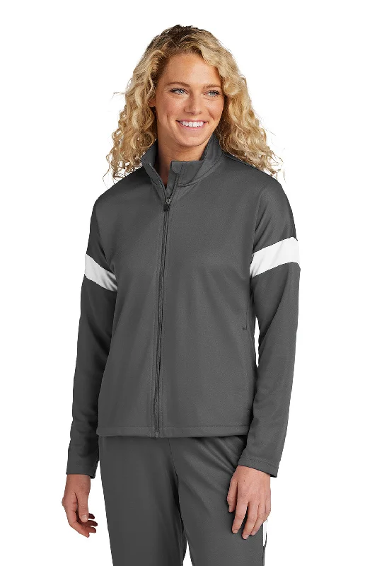 Women's long - line cardigan jackets in a soft knit for a cozy and elegant lookSport-Tek Womens Moisture Wicking Travel Full Zip Jacket - Iron Grey/White - New Women's long - line cardigan jackets in a soft knit for a cozy and elegant lookSport-Tek Womens Moisture Wicking Travel Full Zip Jacket - Iron Grey/White - New