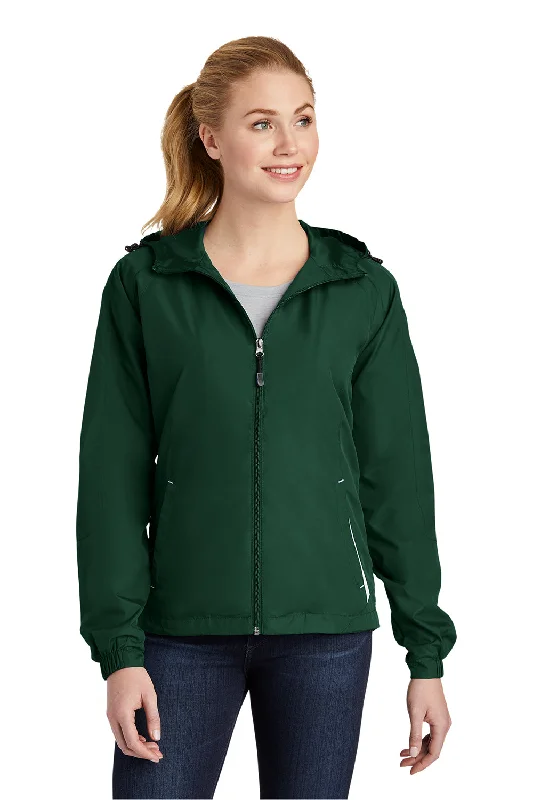 Women's cropped satin jackets in pastel shades for a glamorous evening outSport-Tek Womens Water Resistant Full Zip Hooded Jacket - Forest Green/White