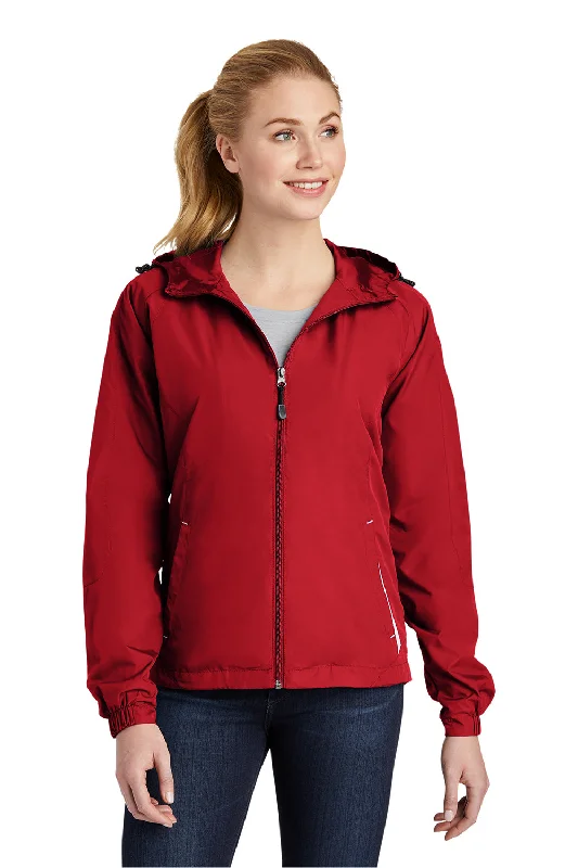 Women's bomber jackets with a holographic finish for a futuristic and eye - catching lookSport-Tek Womens Water Resistant Full Zip Hooded Jacket - True Red/White Women's bomber jackets with a holographic finish for a futuristic and eye - catching lookSport-Tek Womens Water Resistant Full Zip Hooded Jacket - True Red/White