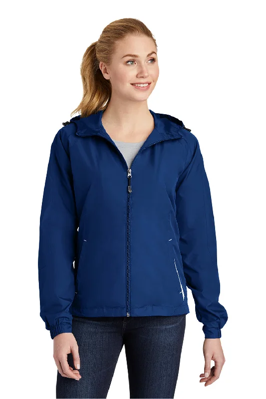 Women's cropped down jackets in bold colors for a sporty and fashionable winter outfitSport-Tek Womens Water Resistant Full Zip Hooded Jacket - True Royal Blue/White Women's cropped down jackets in bold colors for a sporty and fashionable winter outfitSport-Tek Womens Water Resistant Full Zip Hooded Jacket - True Royal Blue/White