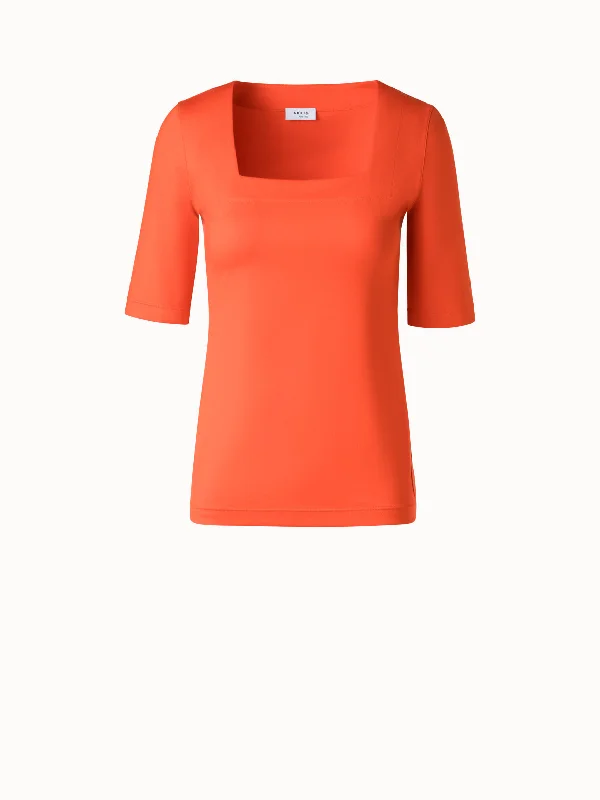 Women's bomber jackets with floral embroidery for a feminine and unique designSquare Neck T-Shirt in Modal