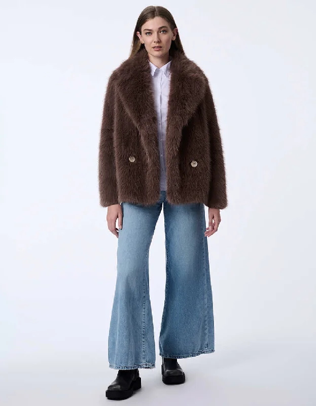 Women's knee - length wool blend coats with a fur collar for added warmthStarlight Faux Fur Jacket Women's knee - length wool blend coats with a fur collar for added warmthStarlight Faux Fur Jacket