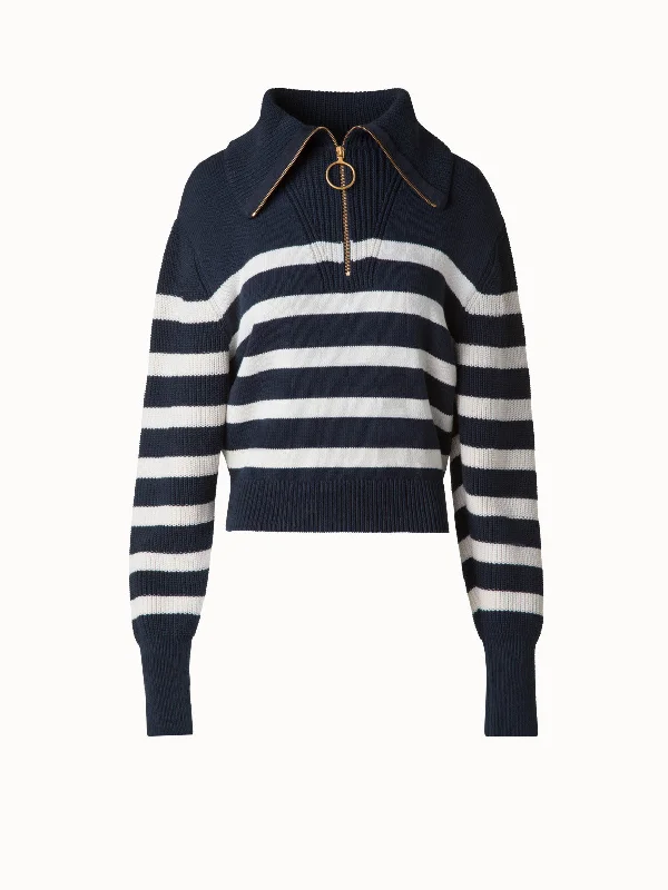 Women's long - line cardigan jackets in a soft knit for a cozy and elegant lookStriped Marine Style Sweater with Sailor Collar Women's long - line cardigan jackets in a soft knit for a cozy and elegant lookStriped Marine Style Sweater with Sailor Collar
