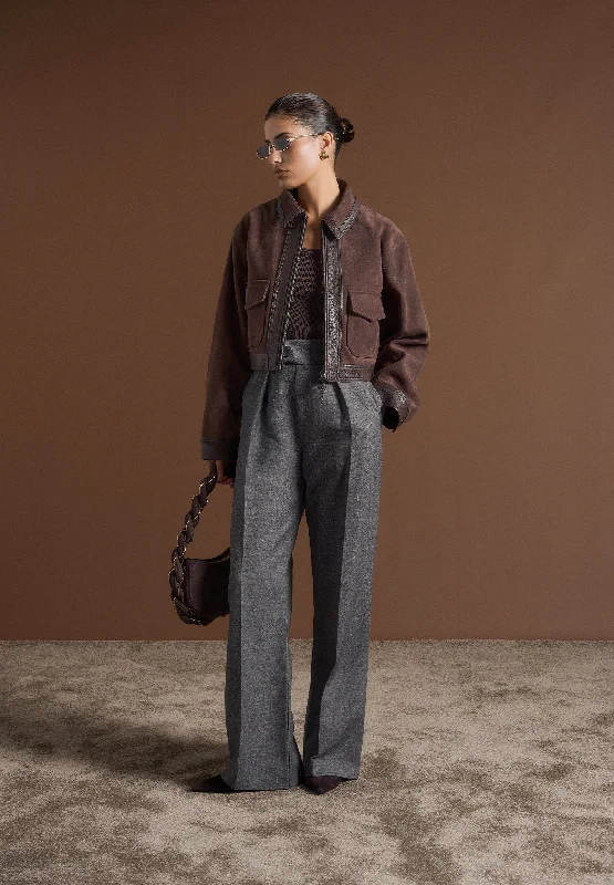 Women's long - length wool blend jackets for a warm and stylish winter lookSuede & Pebbled Leather Jacket - Brown Women's long - length wool blend jackets for a warm and stylish winter lookSuede & Pebbled Leather Jacket - Brown