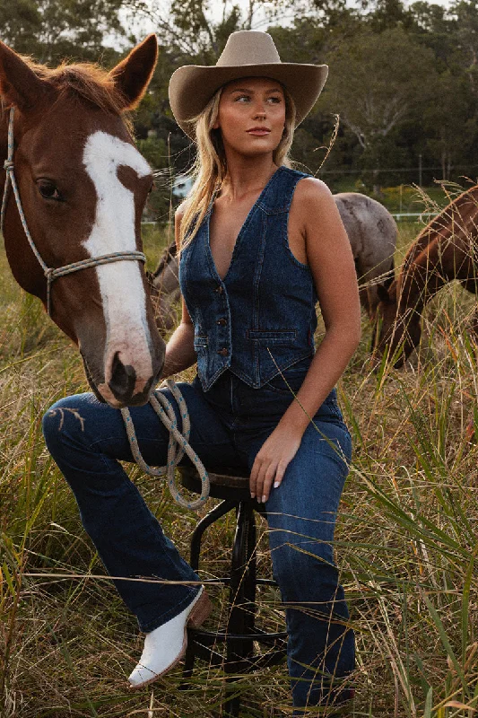 Women's bomber jackets with floral embroidery for a feminine and unique designSutton Womens Denim Vest - Classic Blue Women's bomber jackets with floral embroidery for a feminine and unique designSutton Womens Denim Vest - Classic Blue
