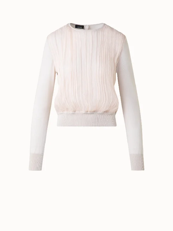 Women's moto jackets with a lace - up front for a unique and stylish touchSweater with Silk Chiffon Front Women's moto jackets with a lace - up front for a unique and stylish touchSweater with Silk Chiffon Front