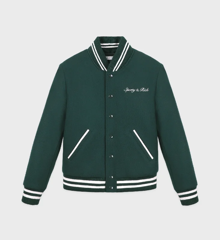 Long women's mac coats in a lightweight fabric for spring showersSyracuse Wool Varsity Jacket - Forest Long women's mac coats in a lightweight fabric for spring showersSyracuse Wool Varsity Jacket - Forest