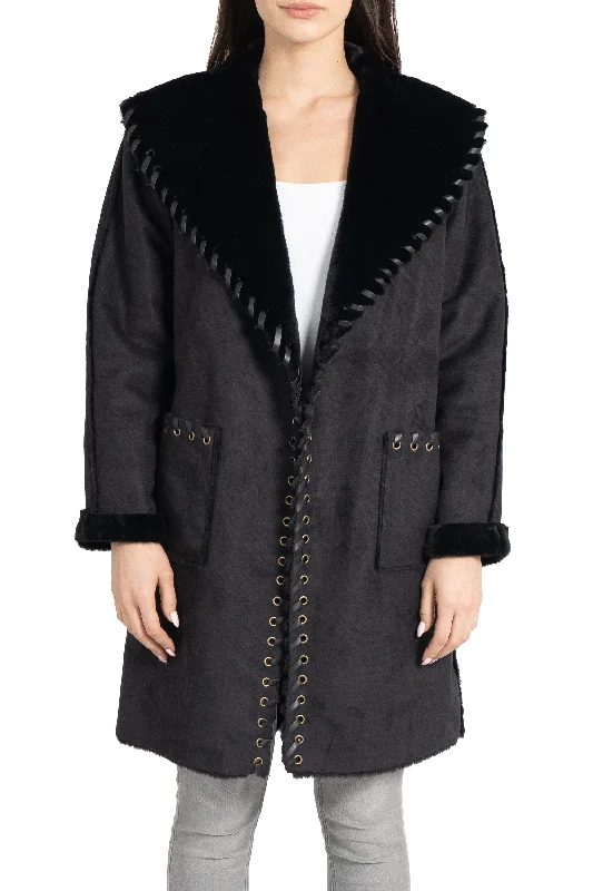 Women's pea coats with brass buttons for a nautical - inspired styleTalita Faux Suede/Fur Coat Women's pea coats with brass buttons for a nautical - inspired styleTalita Faux Suede/Fur Coat