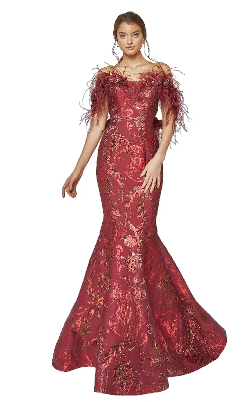 Prom dresses with one - shoulder designs and feather accents for a bold statementTerani 1921E0136 Dress