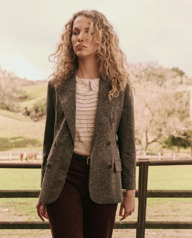 Women's faux fur - trimmed denim jackets for a trendy and cozy styleThe Double-Breasted Blazer. -- Truffle Women's faux fur - trimmed denim jackets for a trendy and cozy styleThe Double-Breasted Blazer. -- Truffle