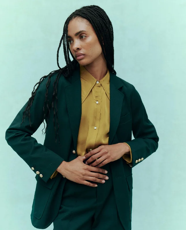 Women's cropped leather jackets with silver zippers for a punk - inspired outfitThe Tailored Blazer. -- Winter Pine Women's cropped leather jackets with silver zippers for a punk - inspired outfitThe Tailored Blazer. -- Winter Pine