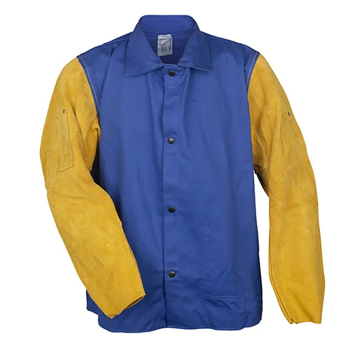 Women's trench coats with a removable belt for customizable stylingTillman 30" Blue Welding Jacket with Leather Sleeves - 9230