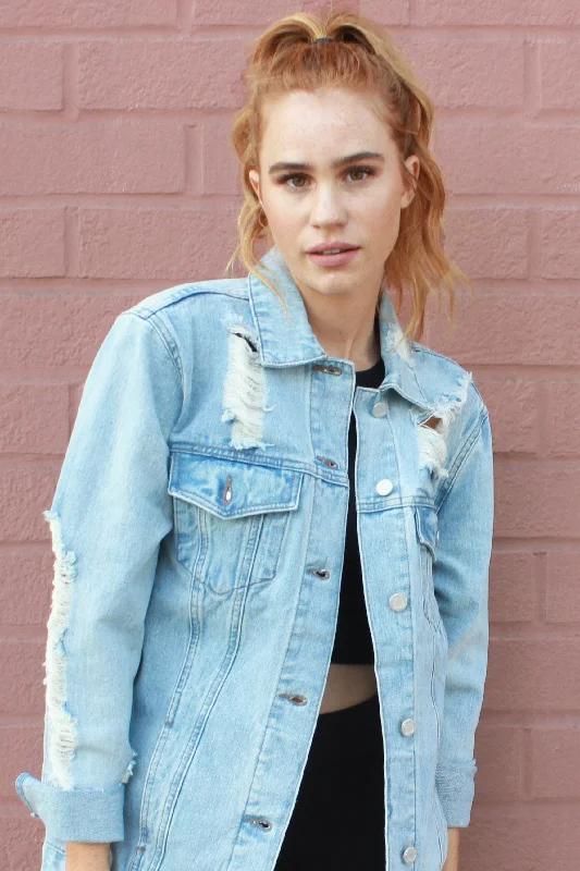 Women's bomber jackets with floral embroidery for a feminine and unique designTotal Destruction Oversized Denim Jacket Women's bomber jackets with floral embroidery for a feminine and unique designTotal Destruction Oversized Denim Jacket