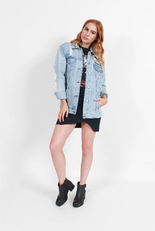 Women's trench coats with a removable belt for customizable stylingTotal Destruction Oversized Denim Jacket Women's trench coats with a removable belt for customizable stylingTotal Destruction Oversized Denim Jacket