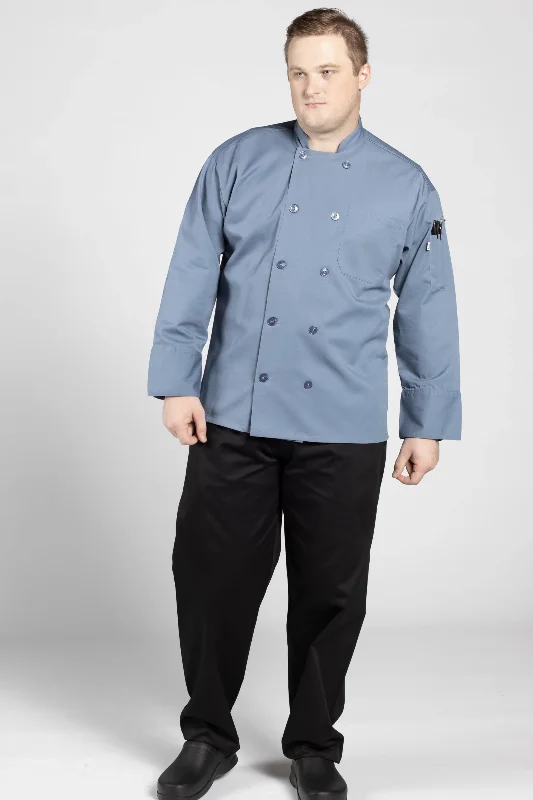 Women's longline double - breasted camel coats for a sophisticated lookSteel Grey Orleans Chef Coat Women's longline double - breasted camel coats for a sophisticated lookSteel Grey Orleans Chef Coat