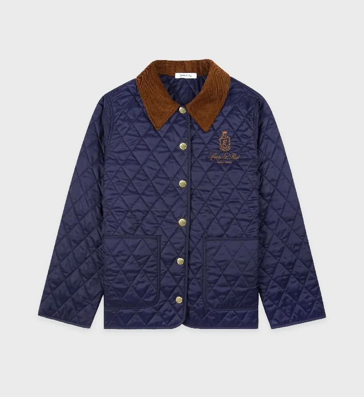 Checkered women's wool coats in a classic pattern for a timeless styleVendome Nylon Quilted Jacket - Navy/Tan Checkered women's wool coats in a classic pattern for a timeless styleVendome Nylon Quilted Jacket - Navy/Tan
