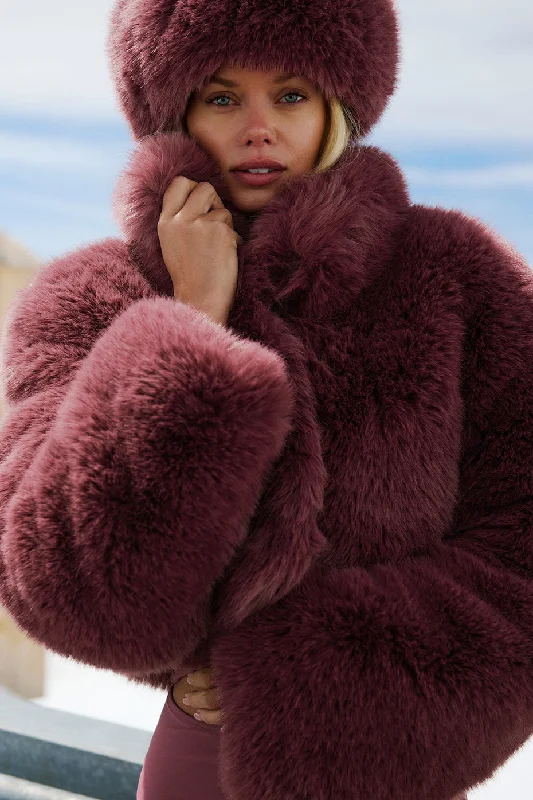 Women's reversible down coats with two - tone designs for versatile stylingOpulent Faux Fur Cropped Jacket - Burgundy Truffle Women's reversible down coats with two - tone designs for versatile stylingOpulent Faux Fur Cropped Jacket - Burgundy Truffle
