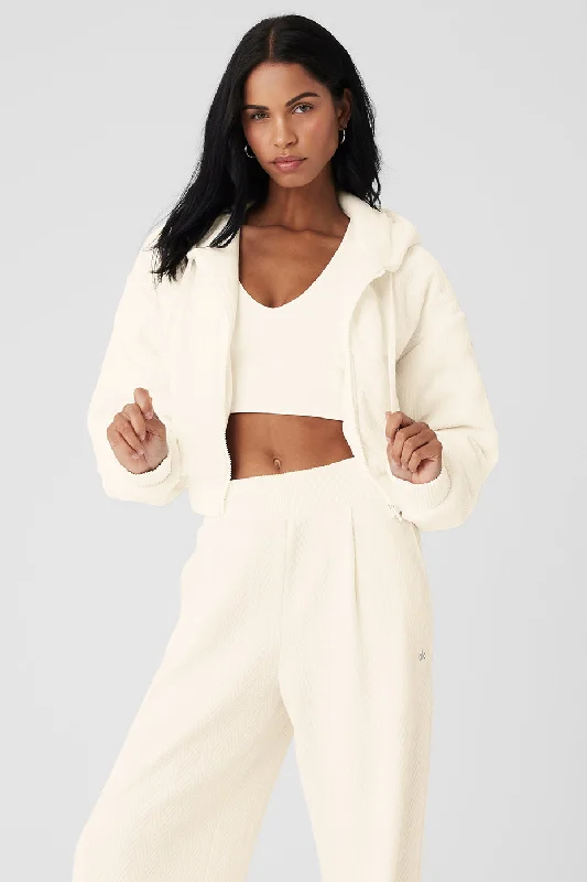 Petite women's wool blend coats with a tailored fit for a flattering silhouetteCropped Cozy Day Full Zip Jacket - Ivory