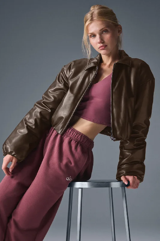 Plus size women's wool blend coats for a warm and stylish winterFaux Leather Cropped Premier Bomber - Espresso Plus size women's wool blend coats for a warm and stylish winterFaux Leather Cropped Premier Bomber - Espresso